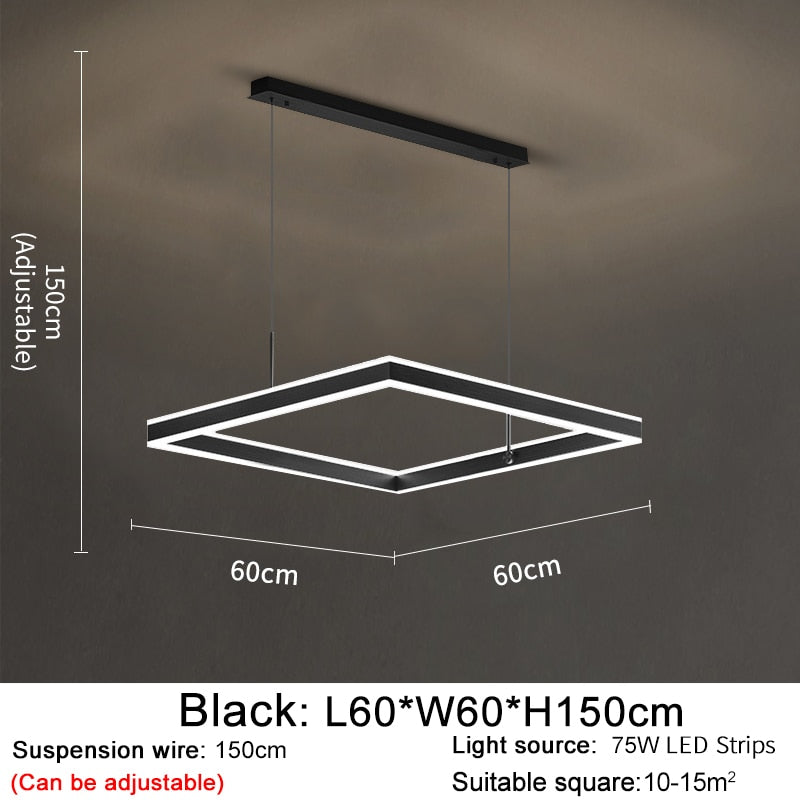 YLK Kare - Moderne led lysekrone til stue luksus firkantet design