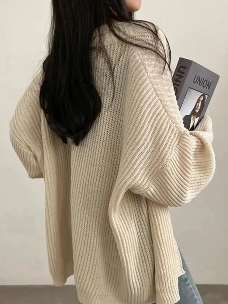 Oversized Vintage Cardigan - Women's Casual Loose-Fit Sweater