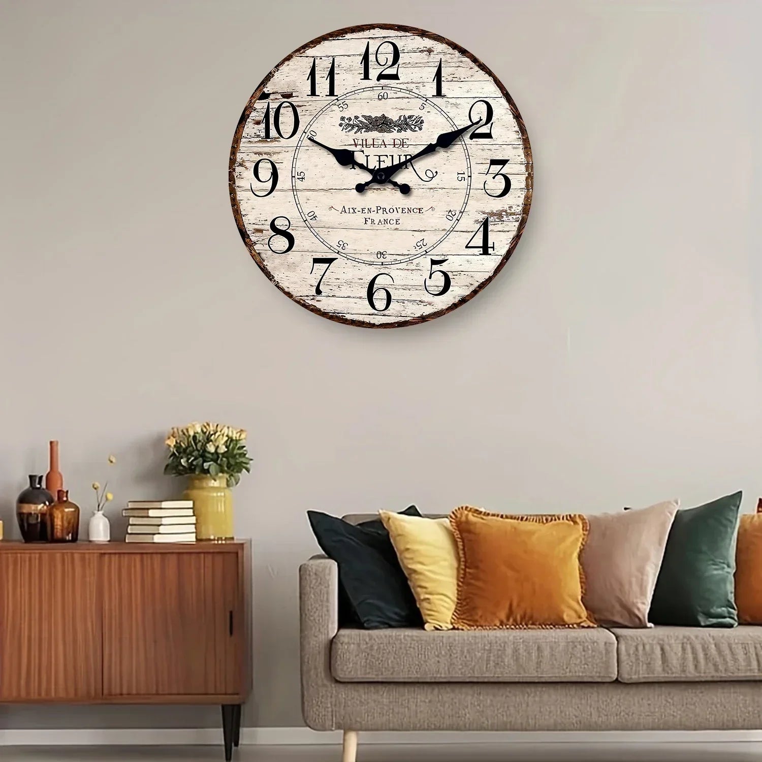 CountryTime – Reloj de pared rústico sin tictac