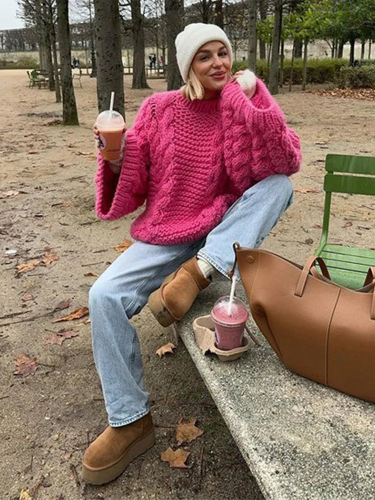 Emma's Cozy Knit - Oversized Casual Svetřík pro Ženy