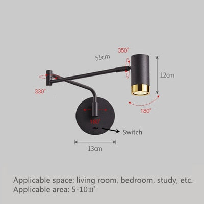 KIN Grace - Luces de pared con sensor táctil, brazo largo oscilante ajustable