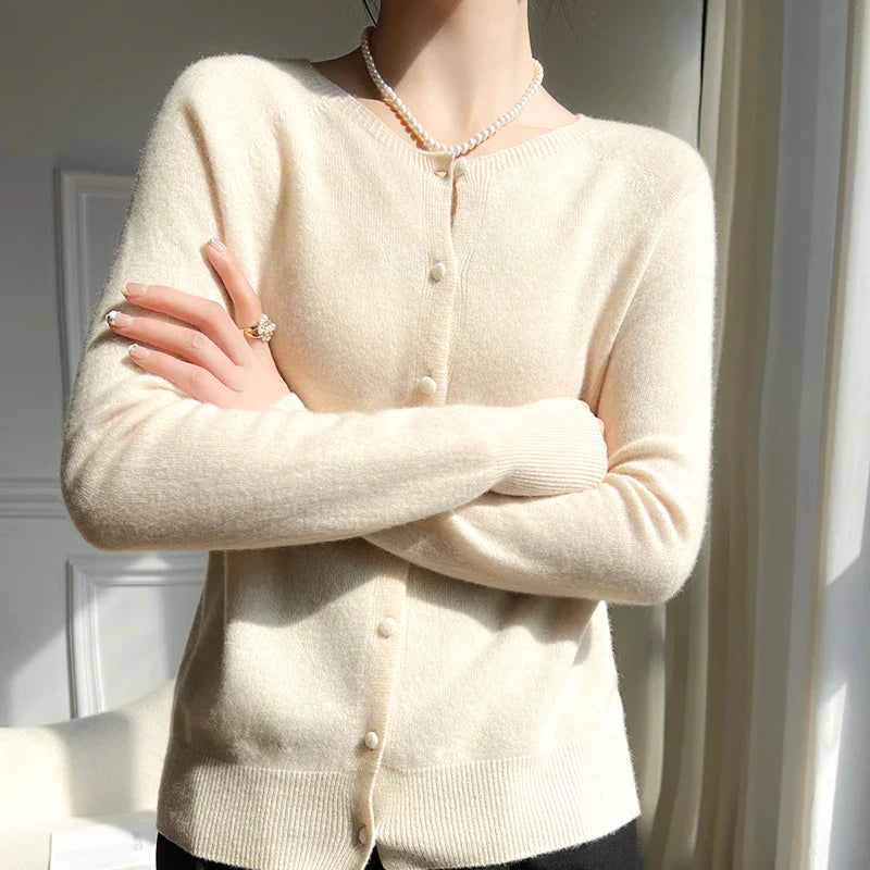 Wilma: Cardigan/Suéter Feminino 100% Lã Tricotado Japonês para outono e inverno