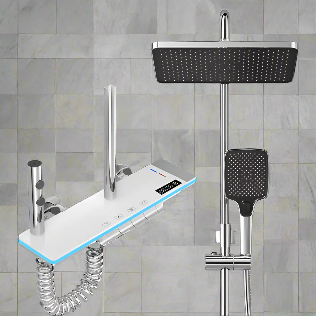 Sistema de Chuveiro em Cascata com Display Digital Luxura – Misturador de Chuva em Latão com Lâmpada LED