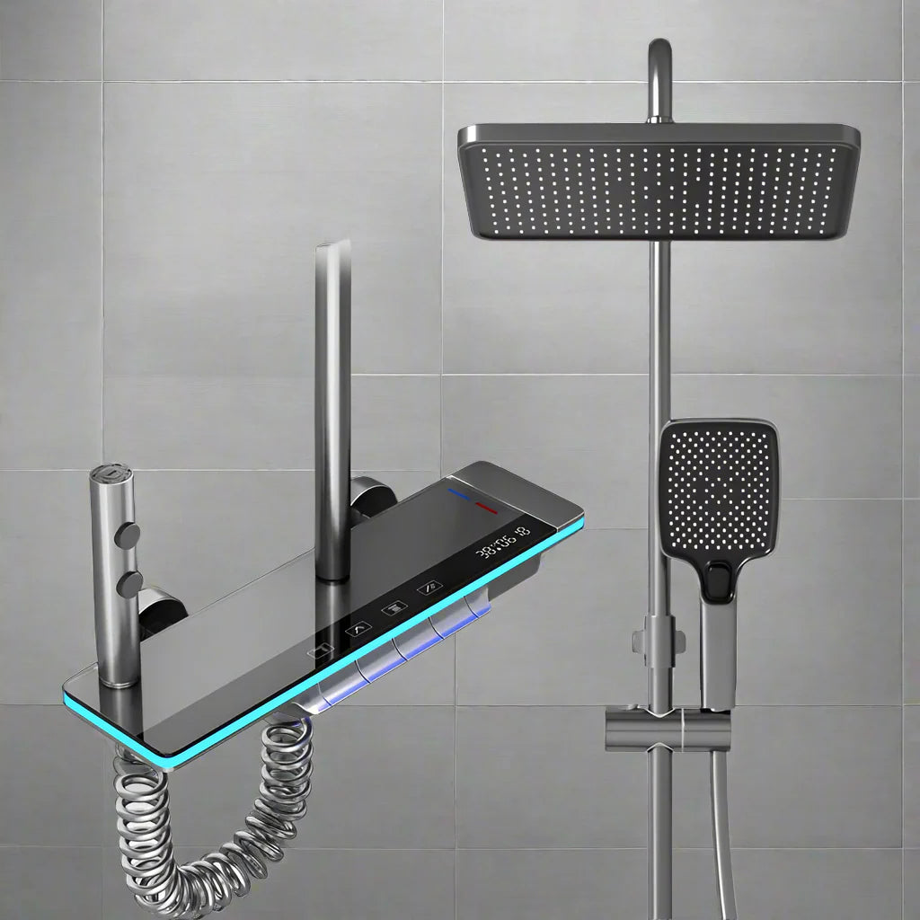 Sistema de Chuveiro em Cascata com Display Digital Luxura – Misturador de Chuva em Latão com Lâmpada LED