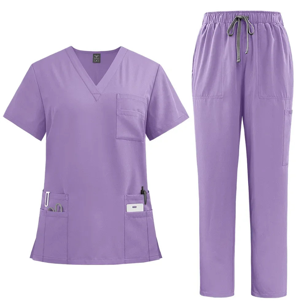 Classic Nurse Scrubs Set for Men & Women – Medical Uniform, Surgical, Dental, Clinical Workwear – Top & Pants Set