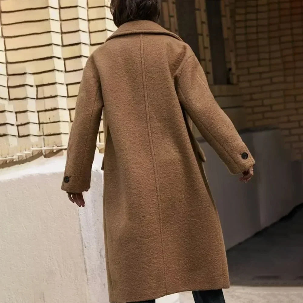 Notched Woolen Coat/Jacket - Single-Breasted for Autumn Winter