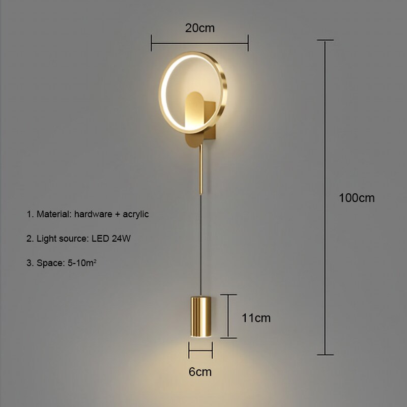 BAN ברנוון מודרני מנורת קיר LED נורדית זהב 24W