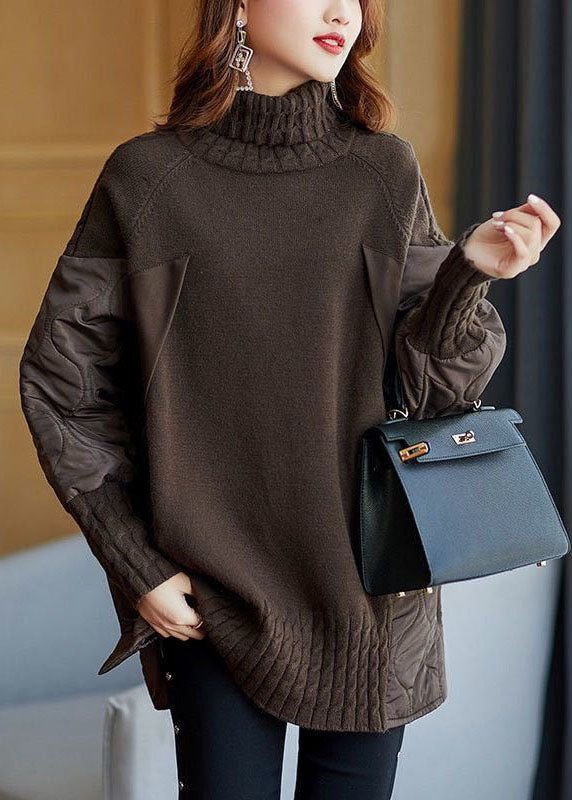 Pulls en tricot d'automne amples à col roulé chocolat simple