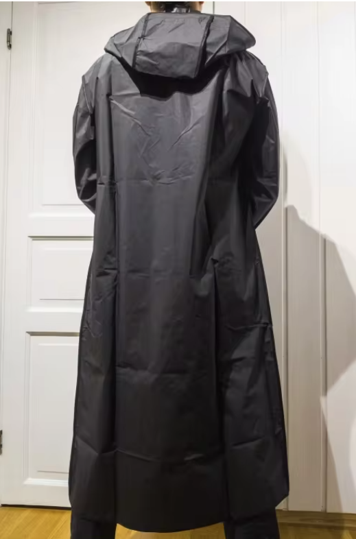 Waterproof Autumn Long Black Raincoat – Hooded, Thickened Jacket for Outdoor