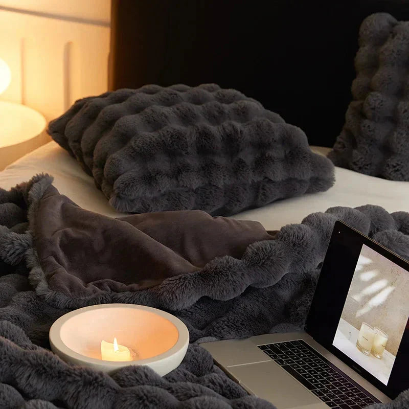 Super Soft Fluffy Luxury Rabbit Faux Fur Wave Throw - 4 Colours