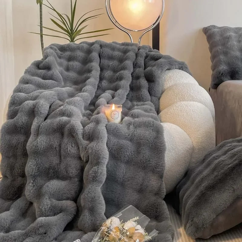 Super Soft Fluffy Luxury Rabbit Faux Fur Wave Throw - 4 Colours