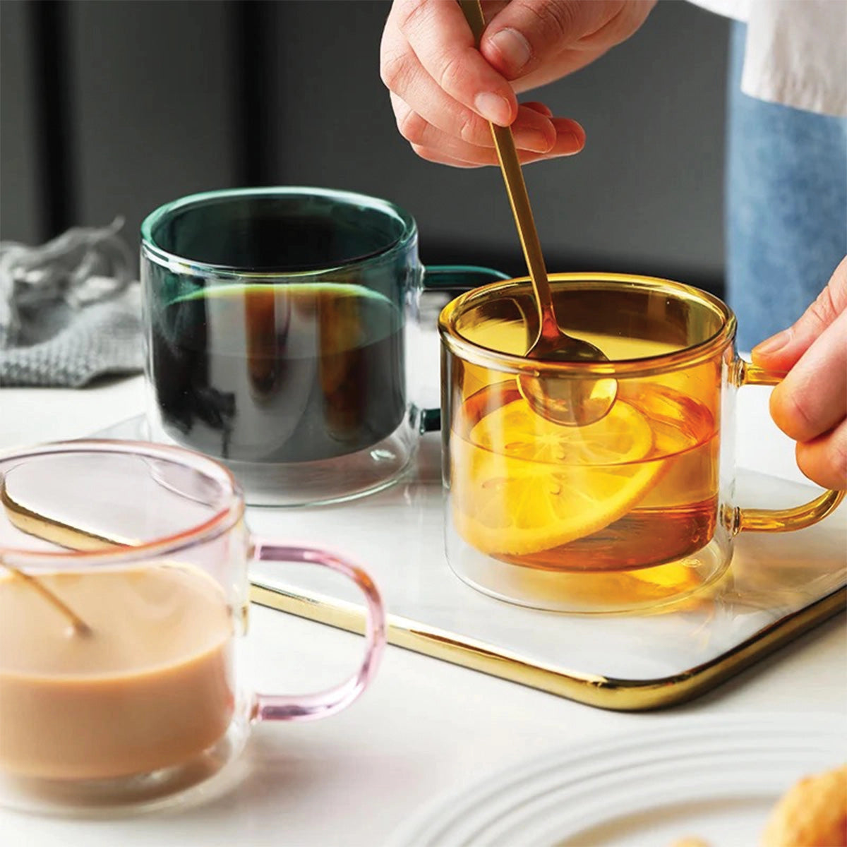 Bernsteinfarbener Glasbecher - Langlebig, hitzebeständiger Kaffee- und Teebecher