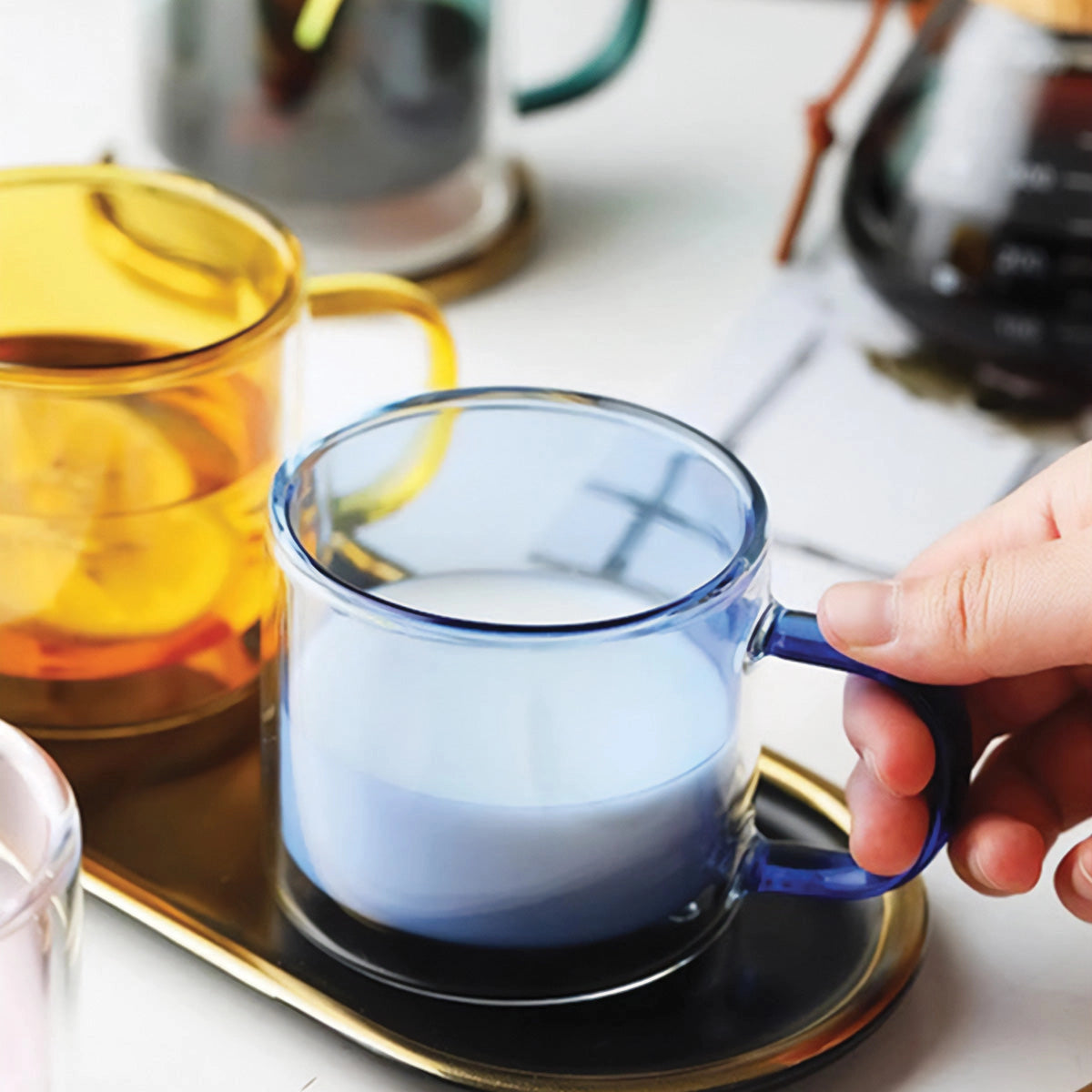 Bernsteinfarbener Glasbecher - Langlebig, hitzebeständiger Kaffee- und Teebecher