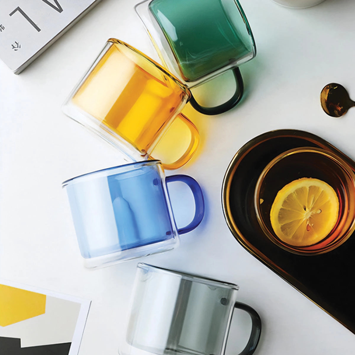 Taza de Vidrio Ámbar - Duradera, Resistente al Calor para Café y Té