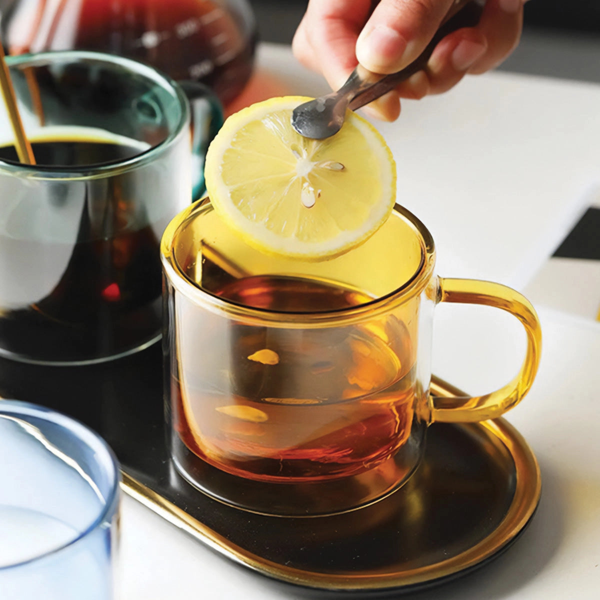 Bernsteinfarbener Glasbecher - Langlebig, hitzebeständiger Kaffee- und Teebecher