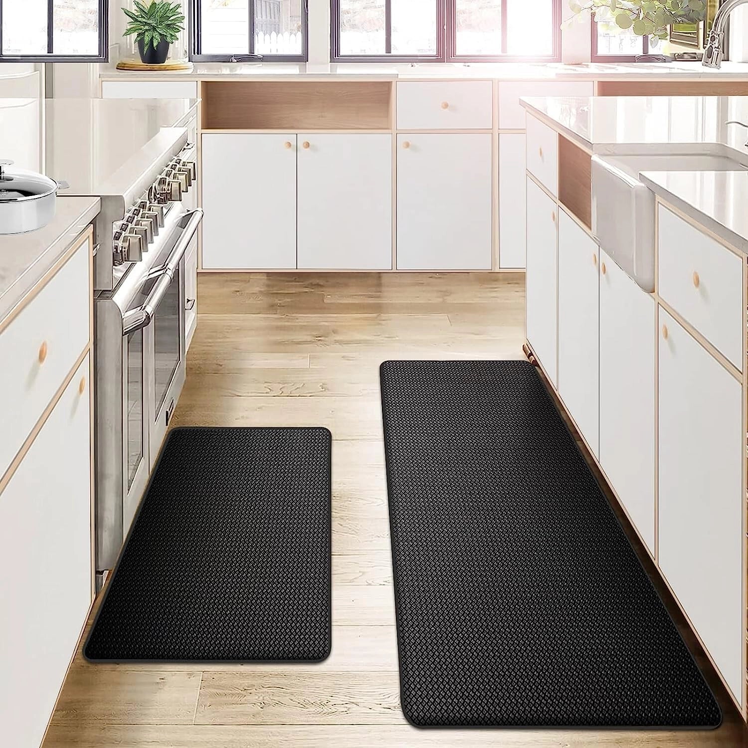 Alfombrilla de cocina ergonómica anti-fatiga, antideslizante, negra, impermeable