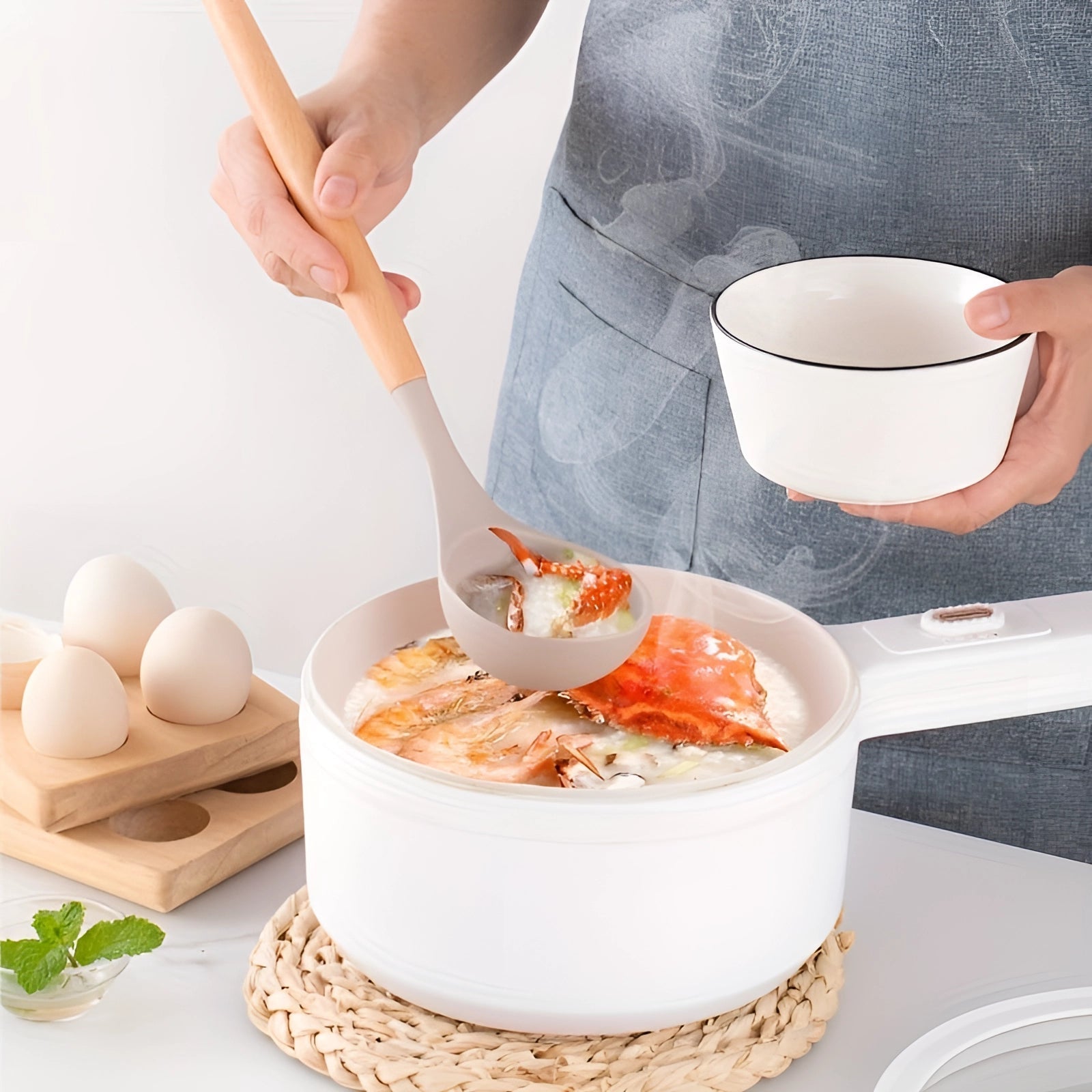 Conjunto de Utensílios de Cozinha em Silicone Ecológico com Cabos de Bambu