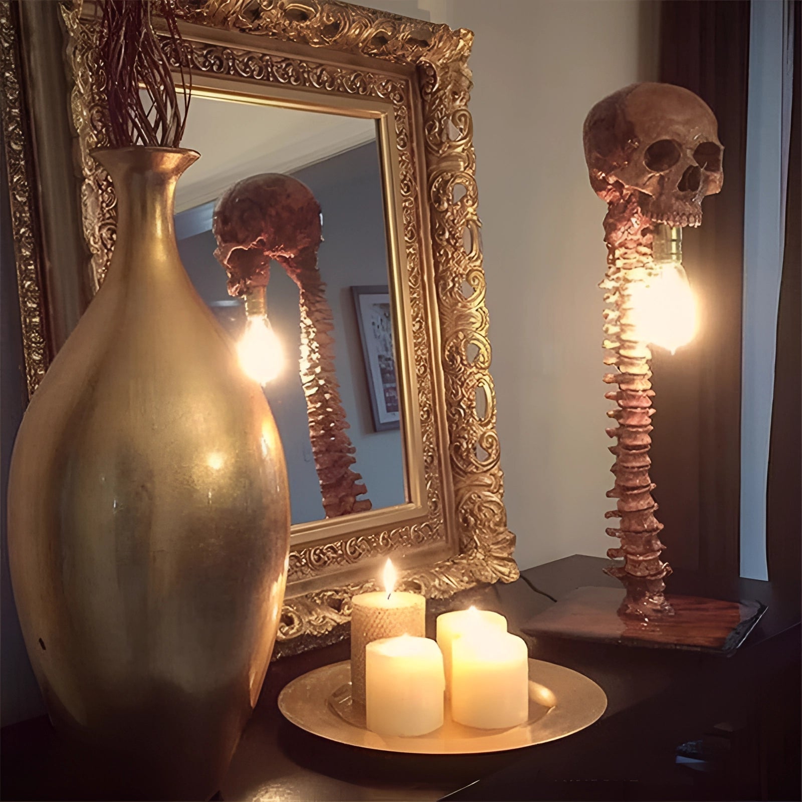 Luz de Calavera Gótica: Lámpara de Columna Esquelética para Decoración de Hogar Escalofriante