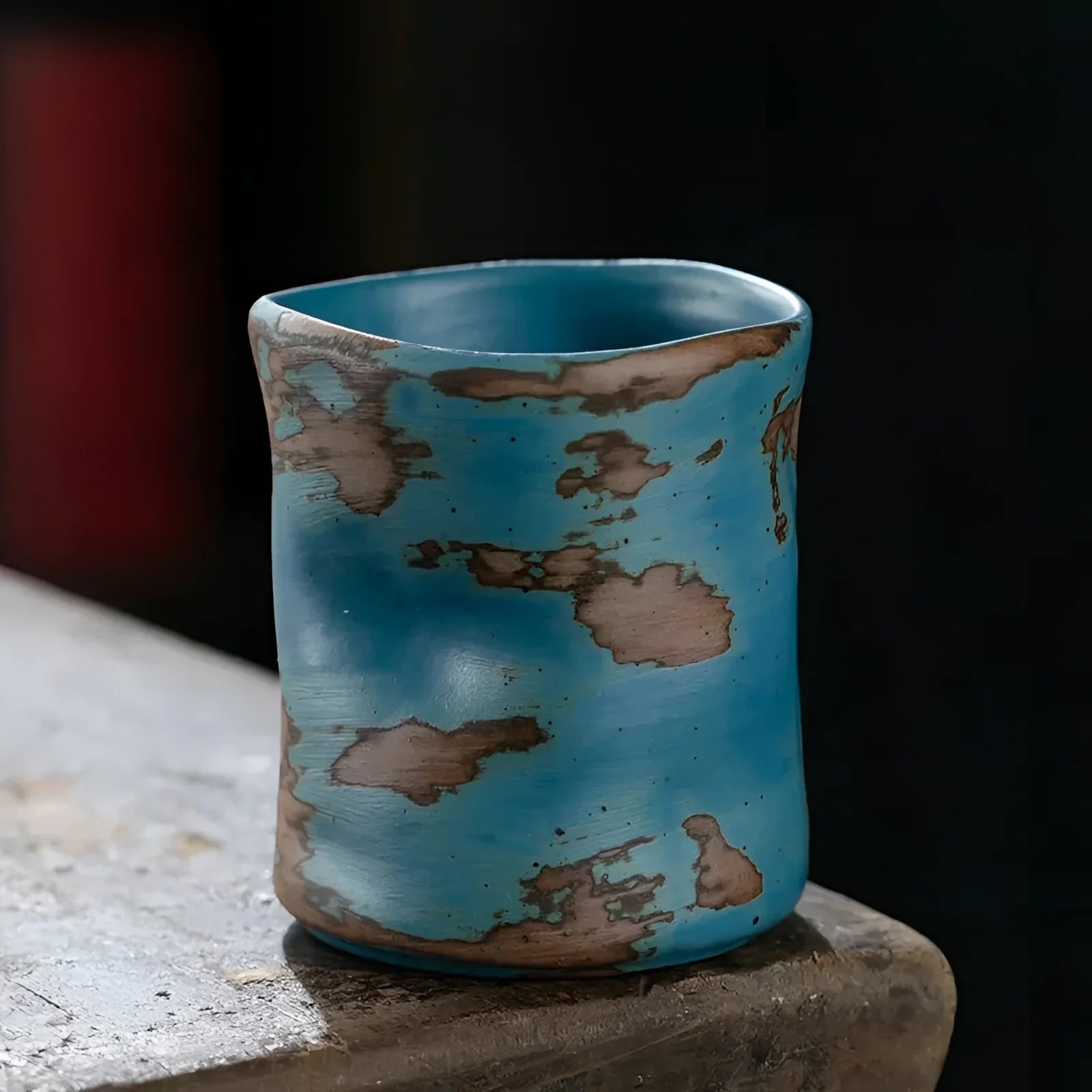 Handgemaakte Blauwe Keramische Beker - Vintage Stijl Aardewerk Tumbler