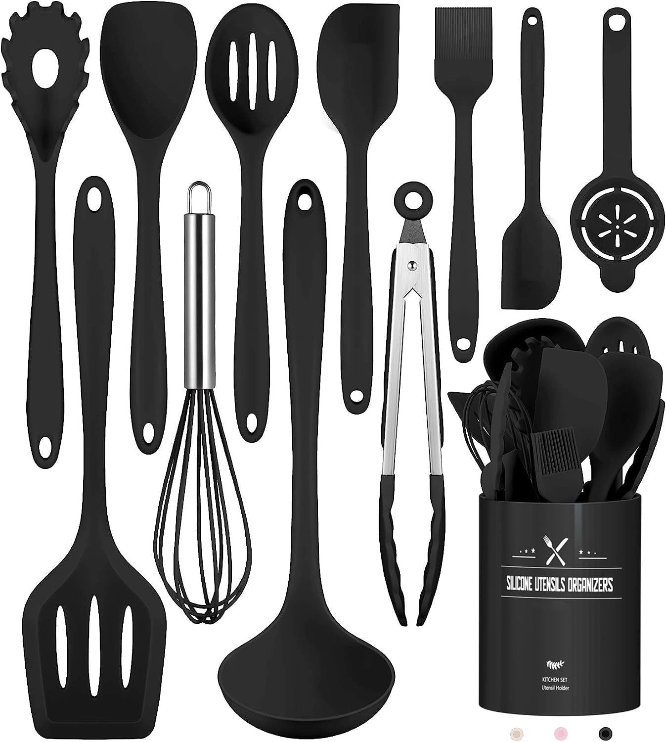 Conjunto de Utensílios de Cozinha em Silicone Marfim - Antiaderente, Resistente ao Calor, Ergonómico