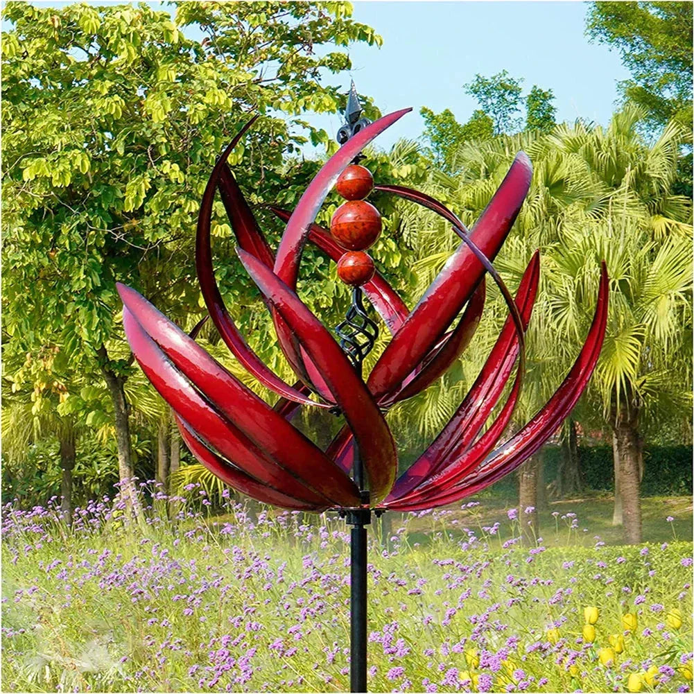 Escultura de Loto Metálico Rojo Grande - Arte de Jardín Duradero para Exteriores