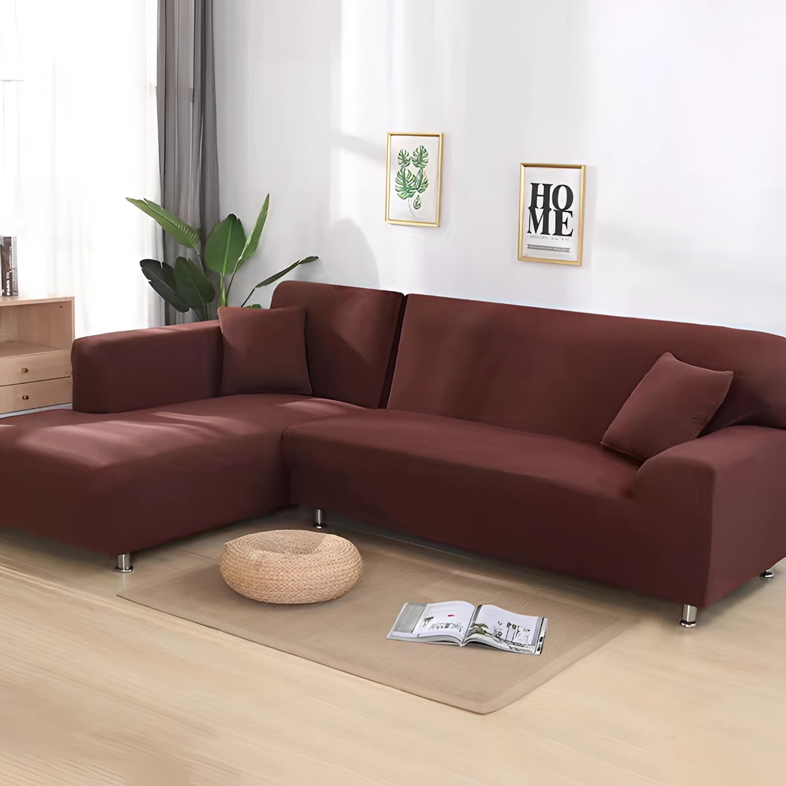 Luxus Schwarzes Ecksofa - Modernes L-förmiges Couchcover mit Chrombeinen