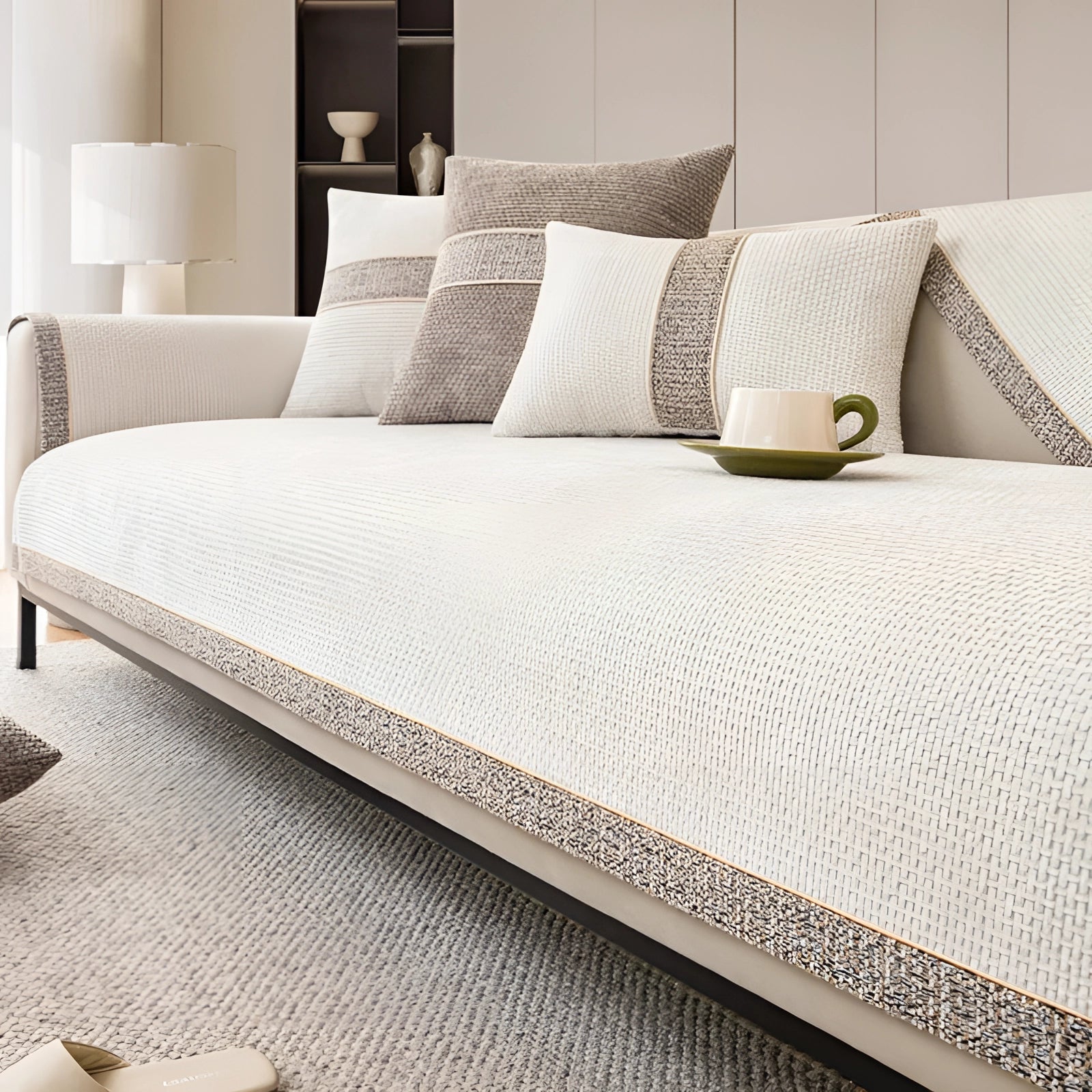 Sofá Curvo Moderno com Base em Terrazzo - Daybed Neutro de Luxo