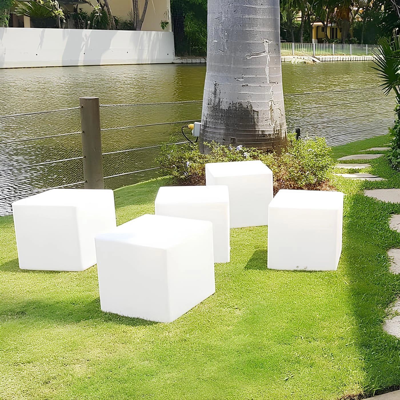 Rechargeable Waterproof LED Cube Lights - Modern Outdoor Lighting