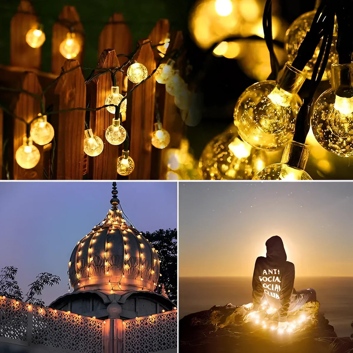 Solar Crackled Glass Globe Lights - Outdoor Waterproof LED String