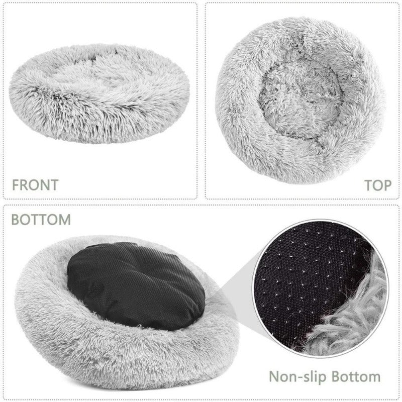 Round Plush Calming Donut Dog Bed for Small to Large Dogs