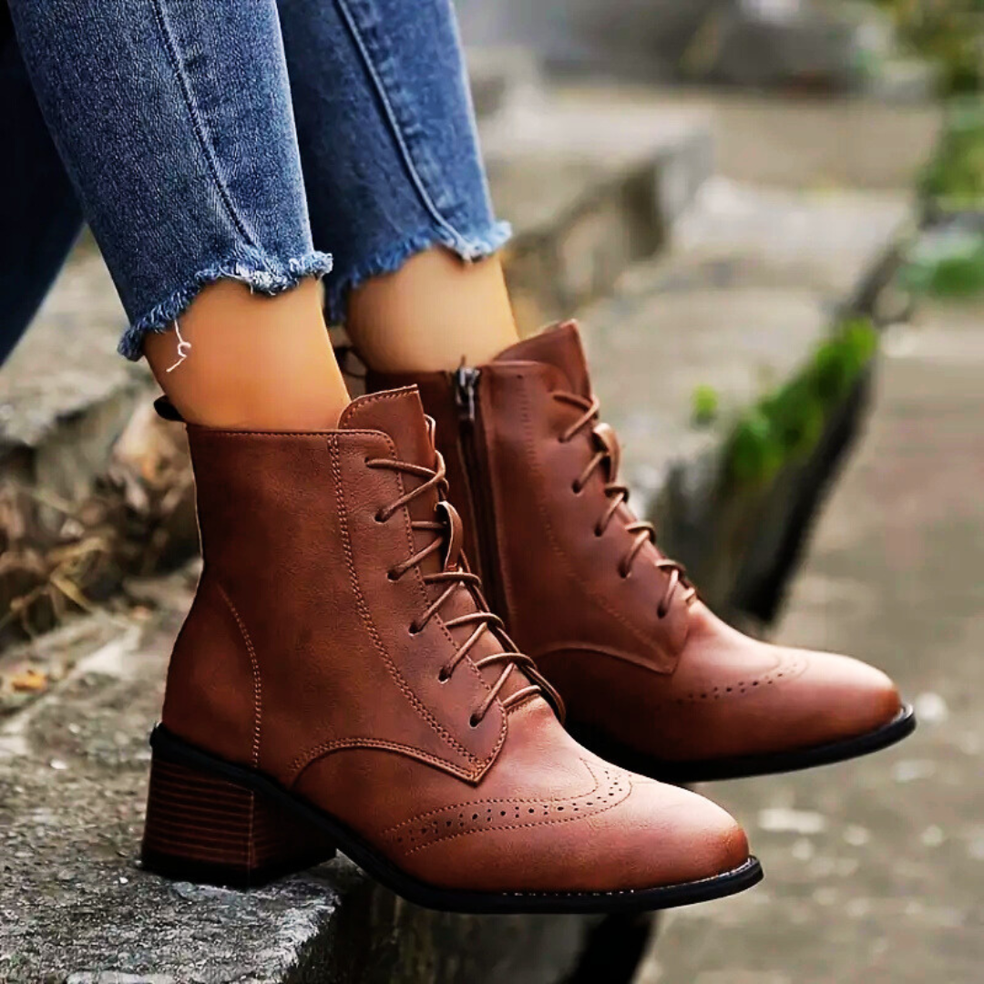 Selena Retro Lace-Up Ankle Boots