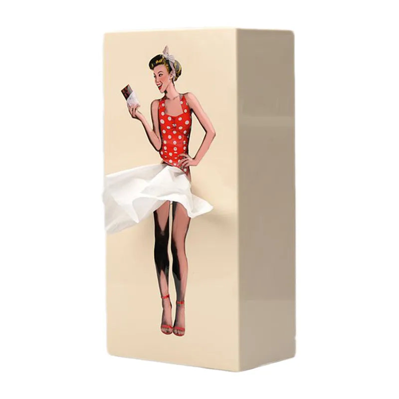 Caja de pañuelos con forma de chica pin-up