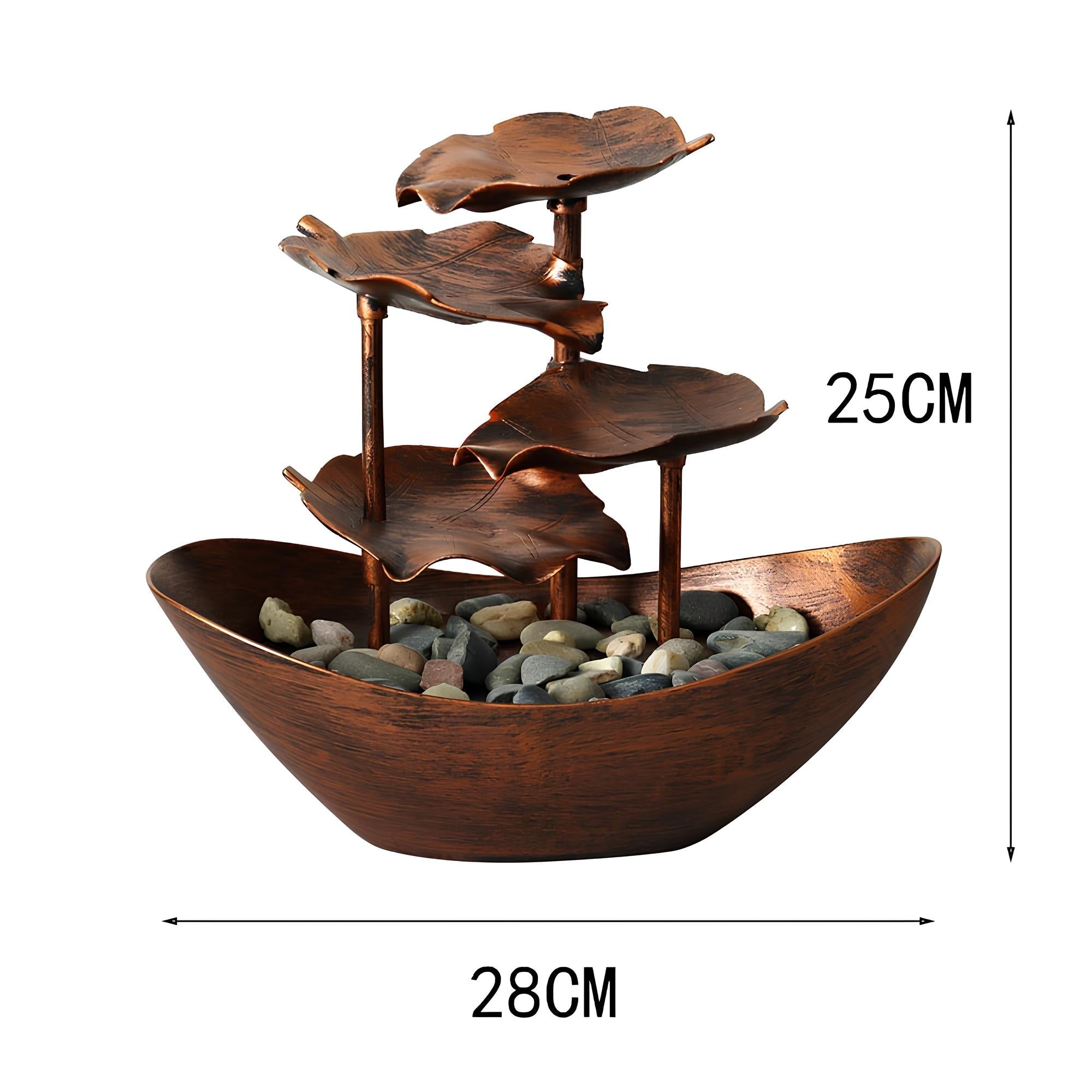 Fonte de Mesa em Cascata com Água sobre Folha de Lótus Flutuante