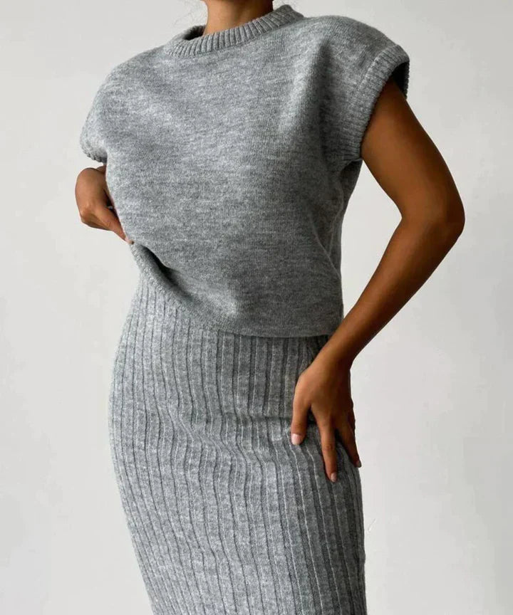 Norah™ - Cardigan; Knitted Skirt Set