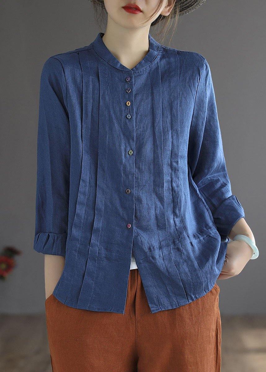 Women Yellow Elegant Button Fall Top Long Sleeve Linen