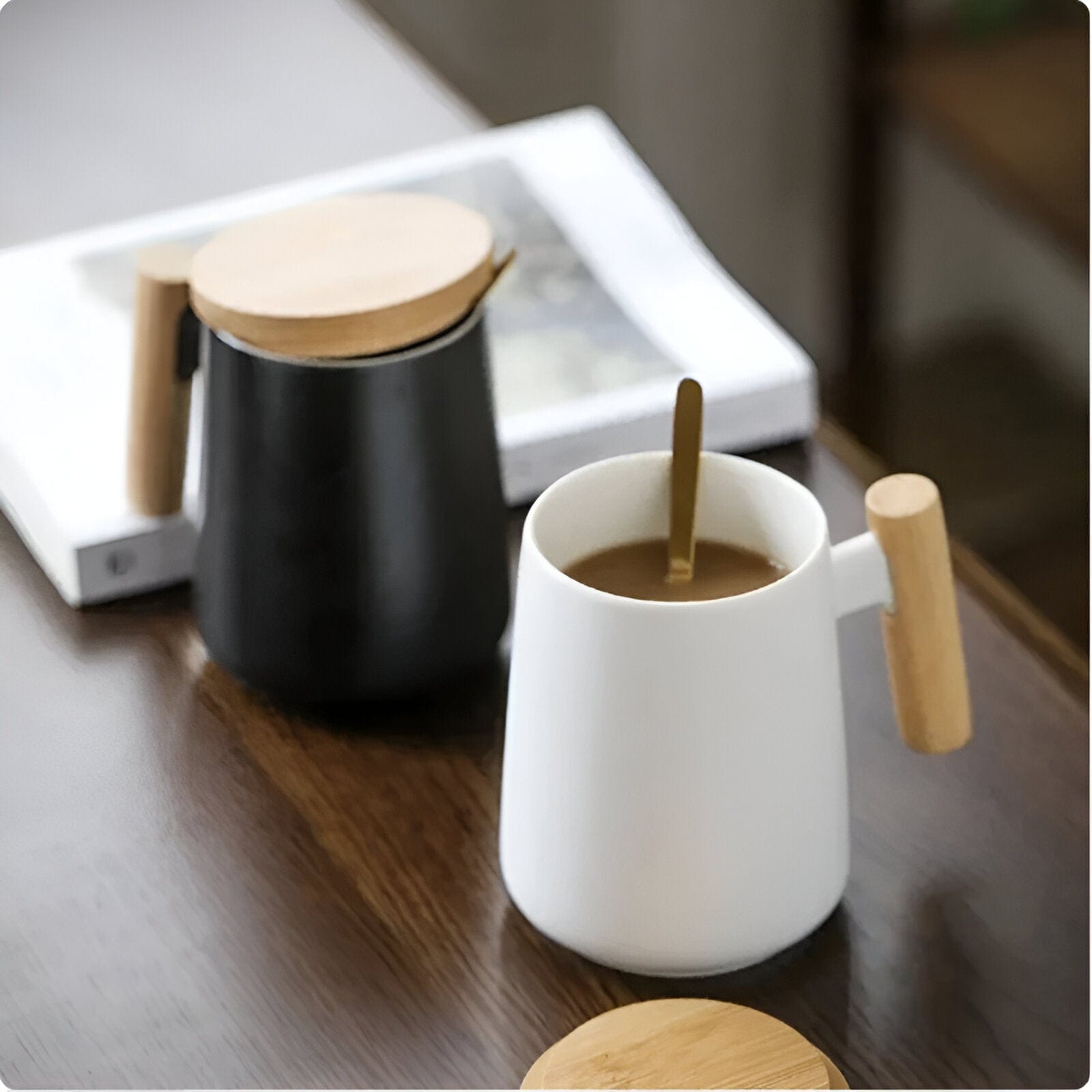 Wooden Handle Ceramic Coffee Mug