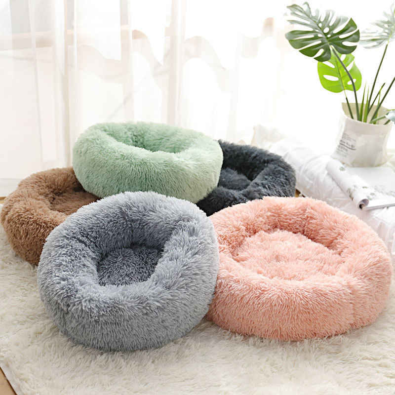 Round Plush Calming Donut Dog Bed for Small to Large Dogs