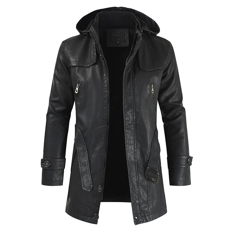 Henry - Leather winter jacket with double collar and zip