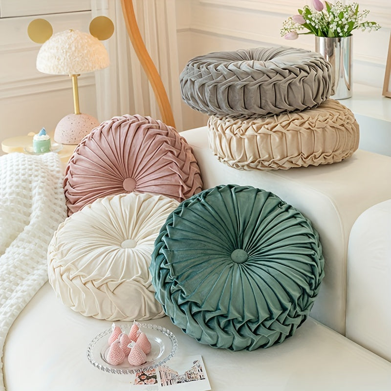 PumpkinVelvet - Round Cushion of Soft Velours for Living Room and Office