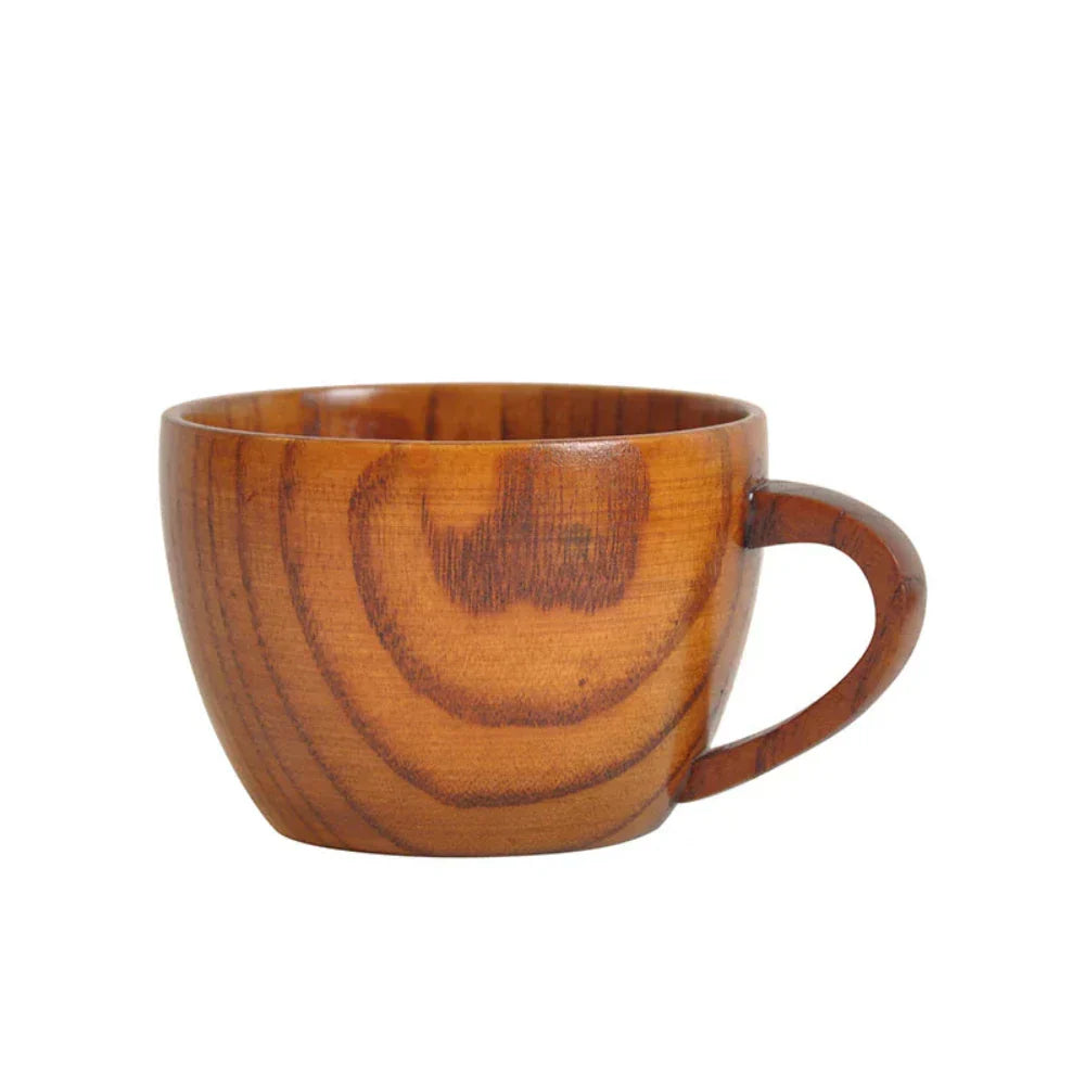 Rustic Natural Wooden Tea Cups with Handle (2PCS)