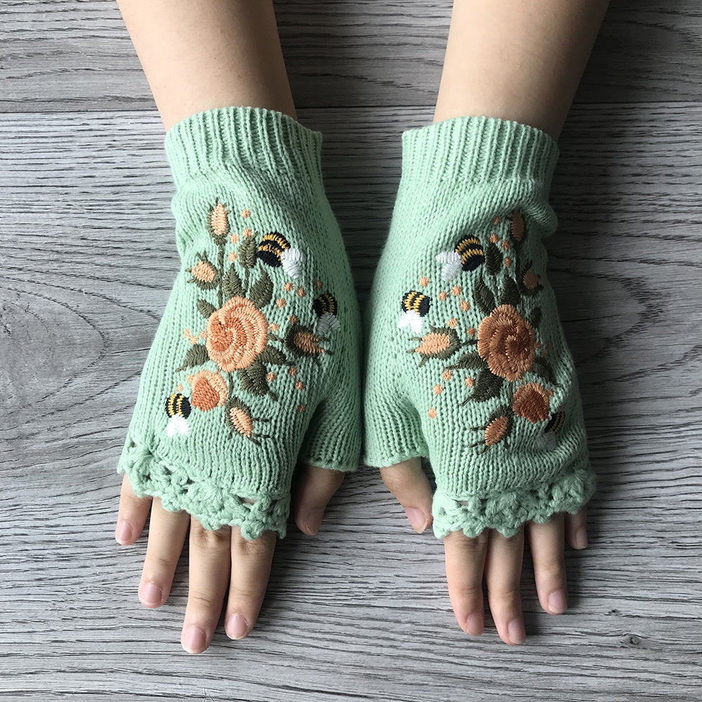 3Leaves Vingerloze handschoenen met bloemenmotief