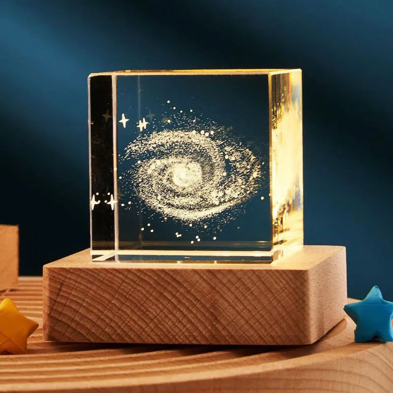 Lampada da notte a cubo di cristallo trasparente CrystalCube™ 3D