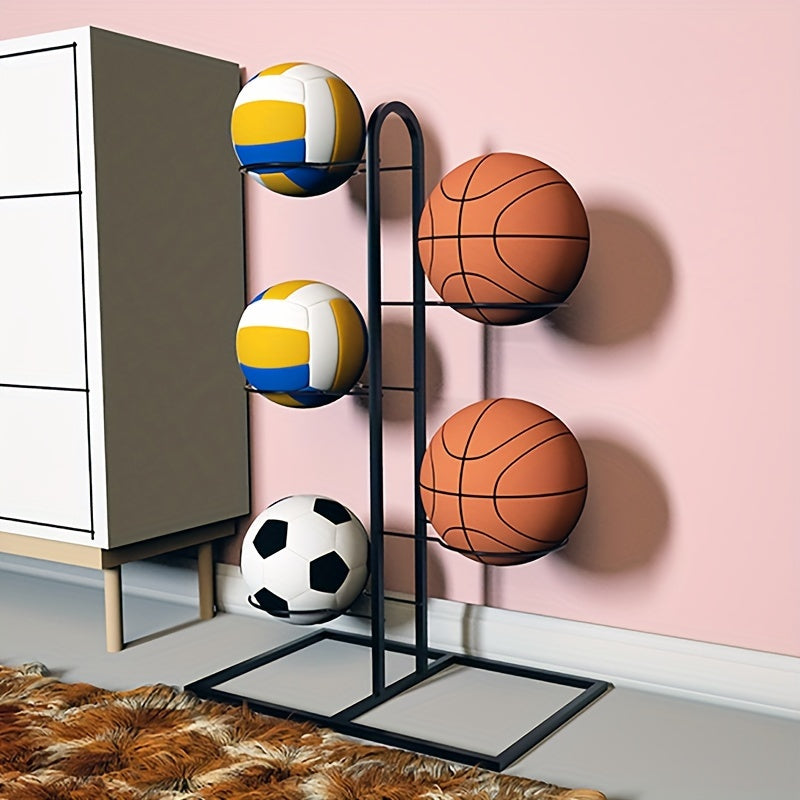 Portable Carbon Steel Ball Storage Rack - Display Stand for Basketball, Football, and Volleyball