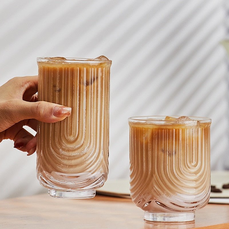 American Ice Latte Glass Coffee Cup – Chic Kawaii Wave Design for Stylish Beverage Lovers