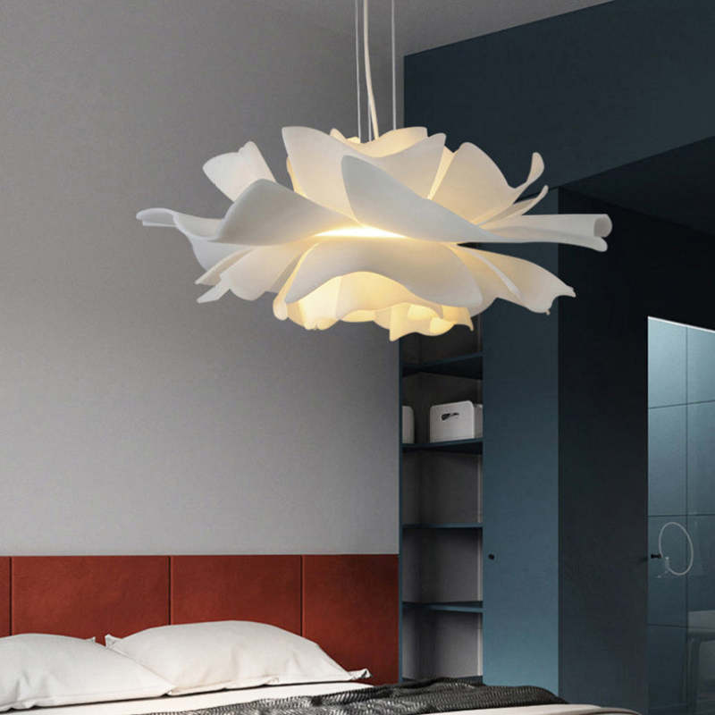 Bella Lampe à Suspension Design Moderne Fleur Blanc Métal Salon Chambre