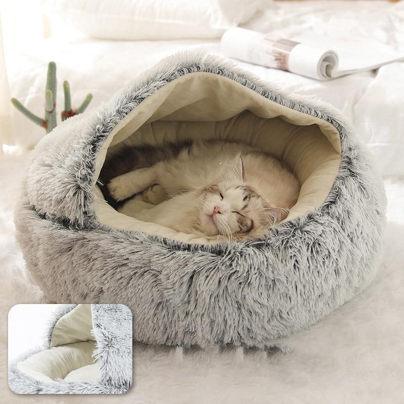 Round Plush Calming Cat Cave