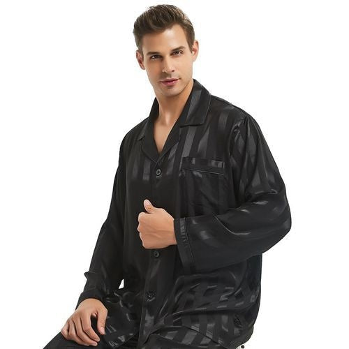 Langärmliges Satin-Pyjama-Set für Herren