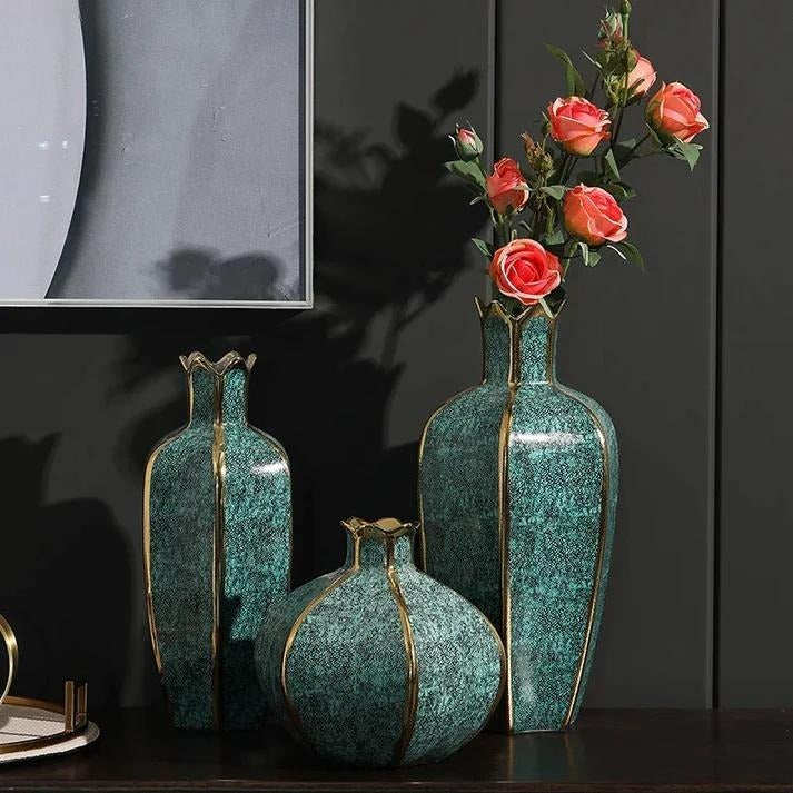 Decorazione europea in vaso dorato in ceramica per la casa moderna soggiorno decorazione accessori interni vasi da fiori di lusso decorativi