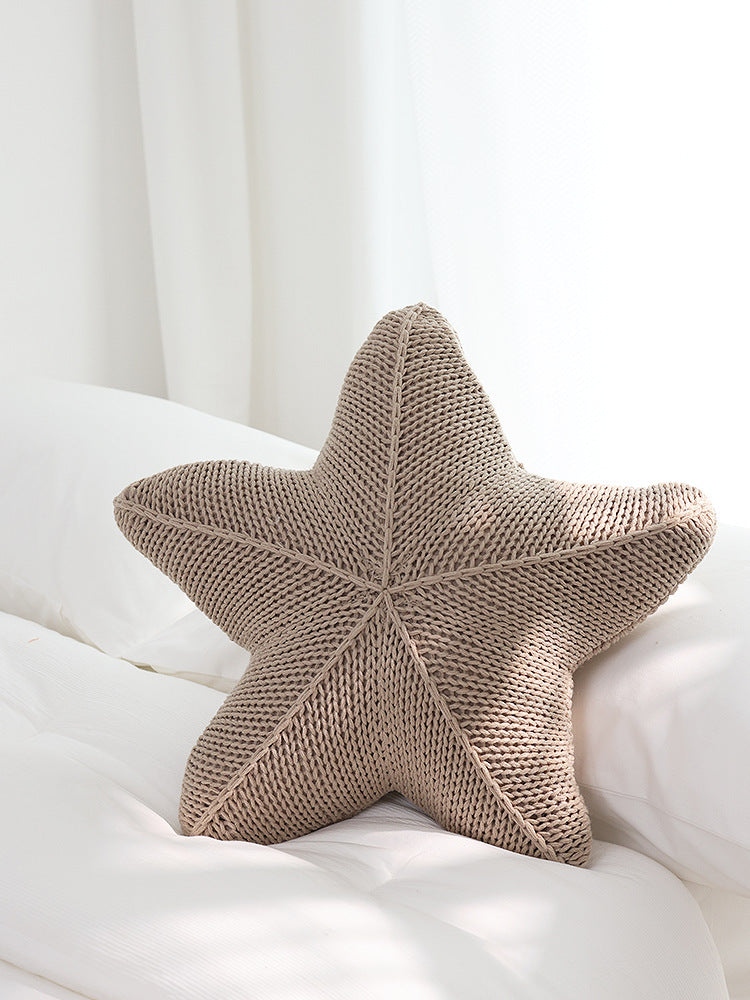 Coastal Charm' Starfish Hand-Knitted Pillow - Artisan Quality in Coral Orange, White, & Khaki