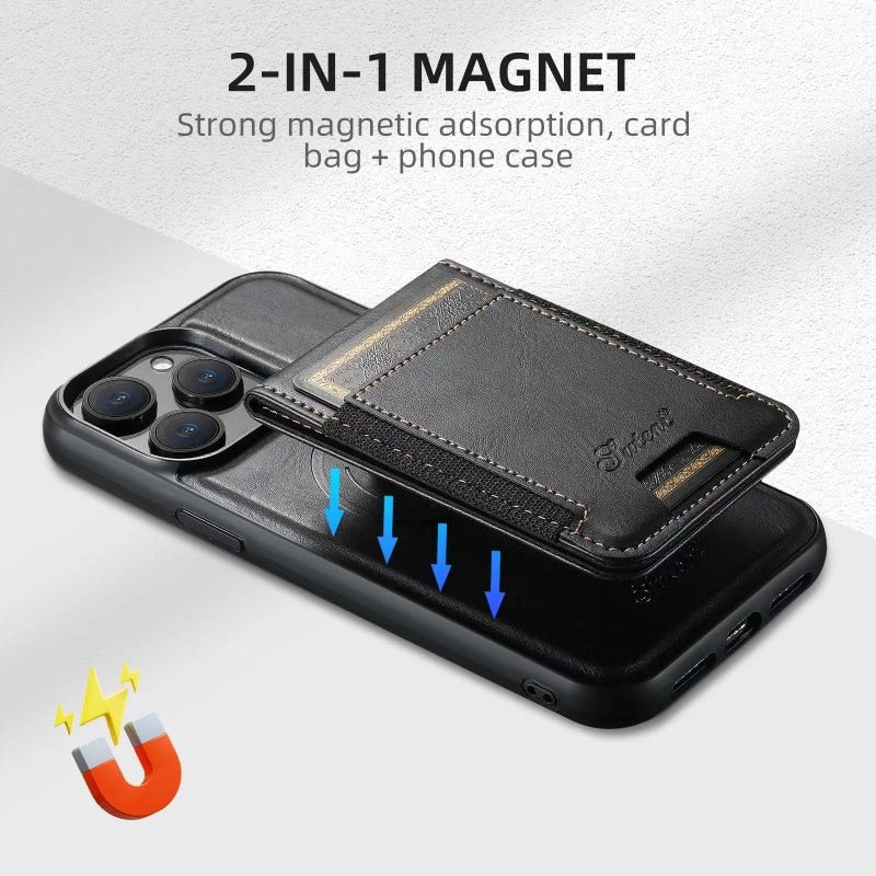 Funda de cuero para iPhone con tarjetero: Magsafe, carga inalámbrica (Compatible con Magsafe)